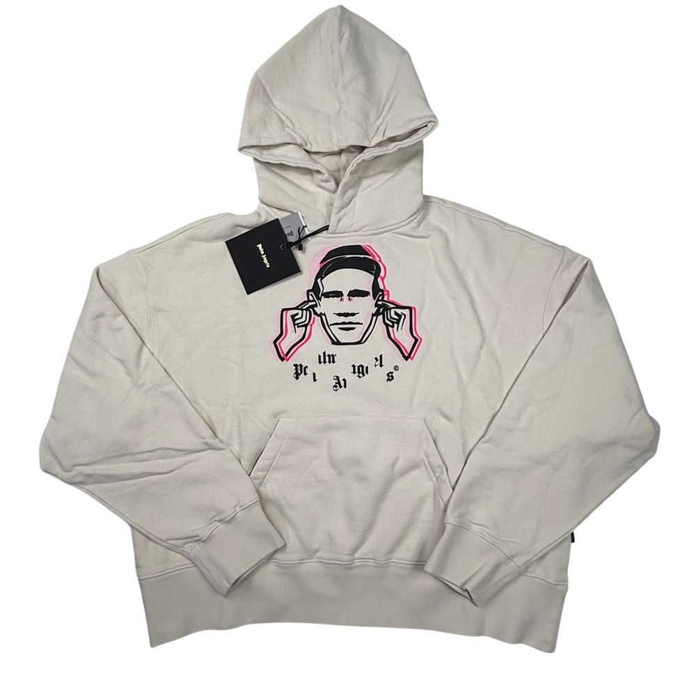 Palm Angels Cream Graphic Hoodie Mens Medium PMBB058G21FLE008 Off-White Pink